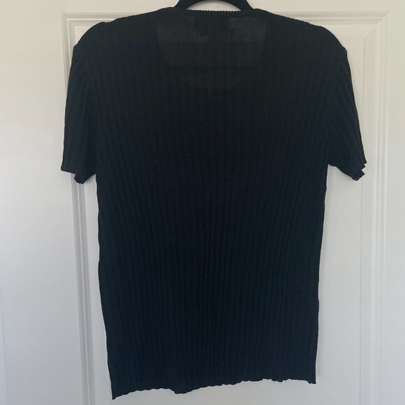 Vintage Pastille Black Silk Blend Ribbed Knit Top – Round Neck, Women’s Size M - Picture 6 of 6